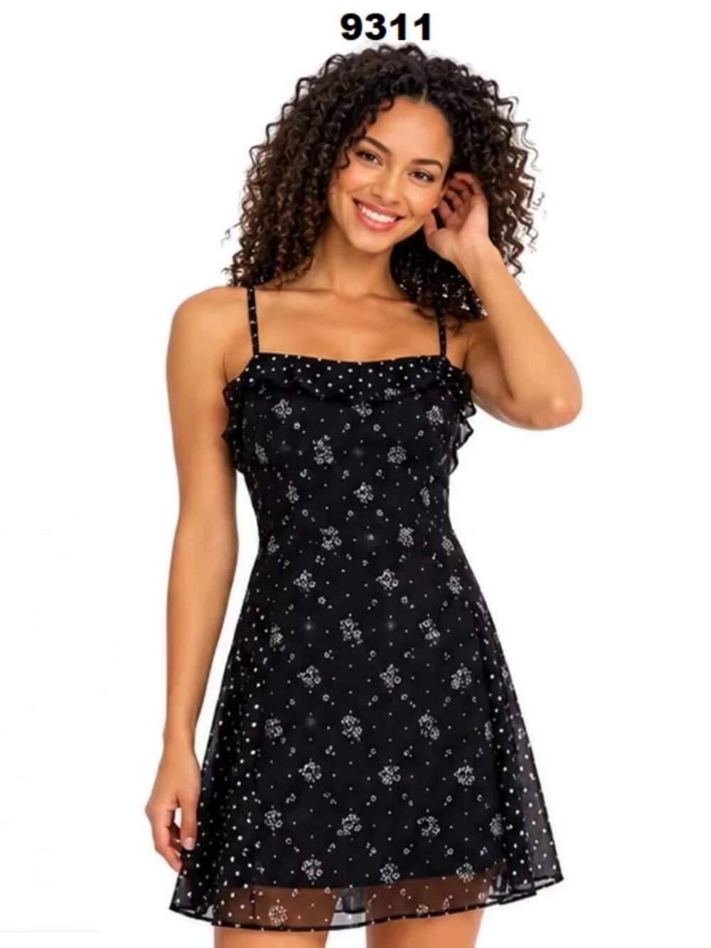 NWT No Boundaries Women's Black Mixed Print Chiffon Swing Mini Dress